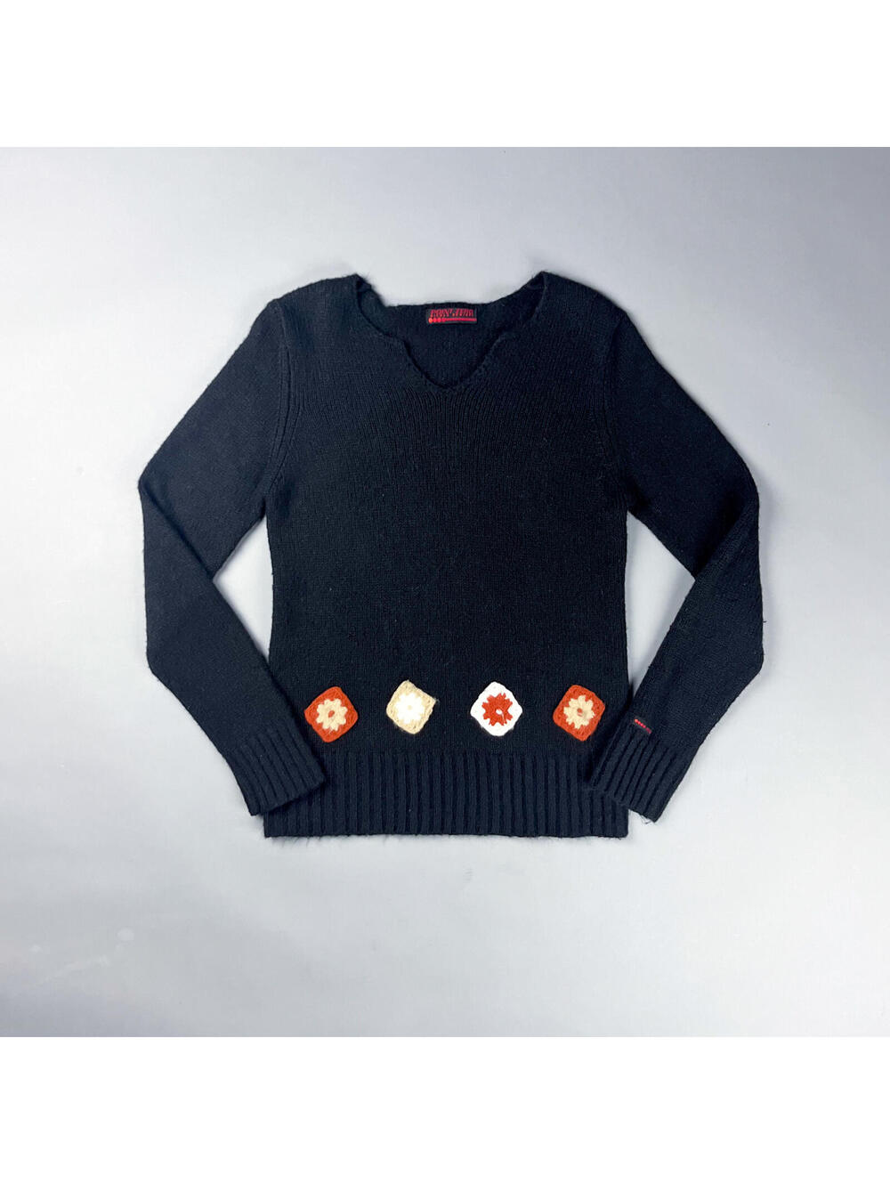 Y2K Point Zero Sweater with Crochet Flower Detail